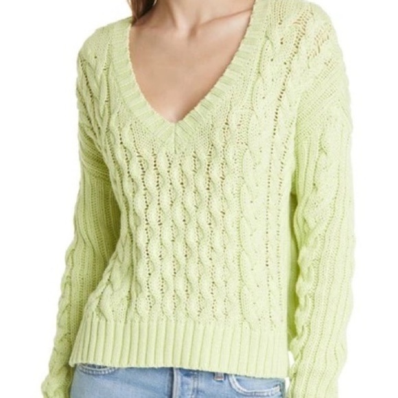 Line the Label Sweaters - NWT Line the Label Leah V Neck Cable Knit Sweater in Citron sz M